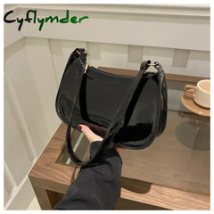 Cyflymder Women’s Patent Leather Handbag Versatile Fashion Shoulder Casual Commuting Bags Girl Brand Designer Zipper