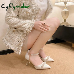 Cyflymder Women’s Sandals Summer New Pointy Beaded Buckle Bag with Wedding Heels Stylish Temperament Stiletto Heels