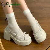 Cyflymder Women’s Shoes New Fashion Round Toe Women’s High Heels Autumn Bow Buckle Solid Color Dress Thick Sole Thick