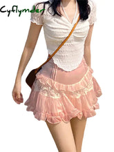 Cyflymder Women’s Summer Mini Skirts Cute High Waist Lace Patchwork Ruffle Hem A-Line Skirts