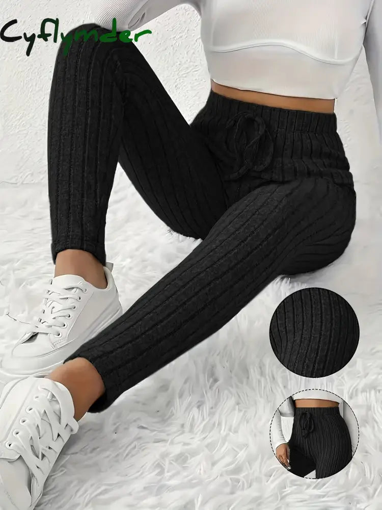 Cyflymder Women’s Tailored Pants with Drawstring Design Soft and Comfortable Knitted Fabric Versatile