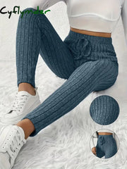 Cyflymder Women’s Tailored Pants with Drawstring Design Soft and Comfortable Knitted Fabric Versatile Blue / M