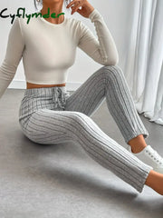 Cyflymder Women’s Tailored Pants with Drawstring Design Soft and Comfortable Knitted Fabric Versatile GRAY / S