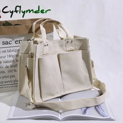 Cyflymder Women’s Tote Bag Casual Canvas Large Capacity Shopping Female Crossbody Schoolbags