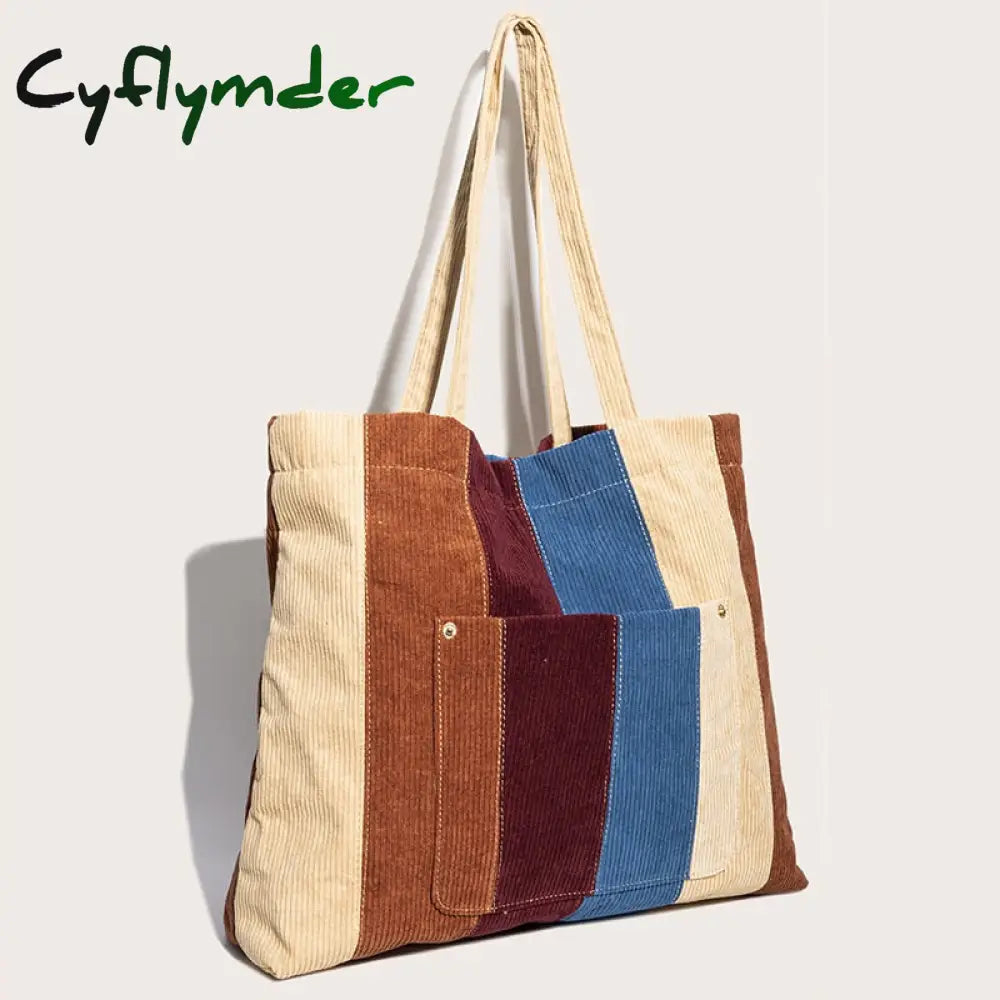 Cyflymder Women’s Tote Bag Shoulder Bags Girls Shopper Big Purses Fashion Casual Contrast