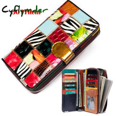 Cyflymder Women’s Wallet Genuine Leather Patchwork For Women Clutch Bags Cellphone Purses Coin