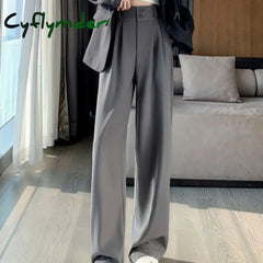 Cyflymder Women’s Wide Leg Pants Women Korean Style High Waist Black Trouser Office Ladies