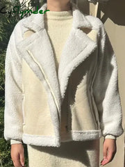 Cyflymder Women’s Winter Jacket Vintage Polo Neck Velvet Coat Women Clothes Thicken Grace Leisure Time Loose Korean