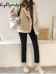 Cyflymder Women’s Winter Jacket Vintage Polo Neck Velvet Coat Women Clothes Thicken Grace Leisure Time Loose Korean