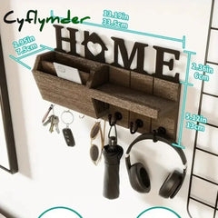 Cyflymder Wooden Wall Key Holder Decorative Key and Mail Holder with Shelf Has Large Key Hooks for Bags Coats Umbrella