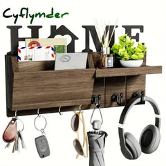 Cyflymder Wooden Wall Key Holder Decorative Key and Mail Holder with Shelf Has Large Key Hooks for Bags Coats Umbrella