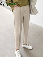 Cyflymder Woolen Pants Women’s Harem Pencil Pants Autumn Winter High Waist Casual Pantalones Beige Black Office Lady