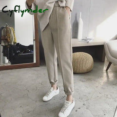 Cyflymder Woolen Pants Women’s Harem Pencil Pants Autumn Winter High Waist Casual Pantalones Beige Black Office Lady