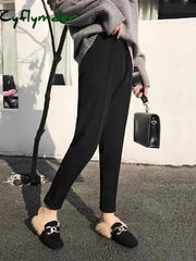 Cyflymder Woolen Pants Women’s Harem Pencil Pants Autumn Winter High Waist Casual Pantalones Beige Black Office Lady