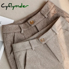 Cyflymder Woolen Pants Women’s Harem Pencil Pants Autumn Winter High Waisted Casual Suit Pants Office Lady Women
