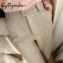 Cyflymder Woolen Pants Women’s Harem Pencil Pants Autumn Winter High Waisted Casual Suit Pants Office Lady Women