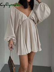 Cyflymder - Woven Plunge Skater Short Dress Apricot / Xs Dresses