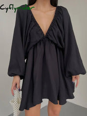 Cyflymder - Woven Plunge Skater Short Dress Black / Xs Dresses