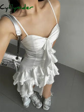 Cyflymder Y2k Aesthetic Irregular Ruffled Dress Sexy Backless Harajuku Pleated Dresses 2024 Summer Streetwear