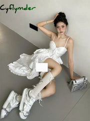 Cyflymder Y2k Aesthetic Irregular Ruffled Dress Sexy Backless Harajuku Pleated Dresses 2024 Summer Streetwear