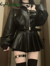 Cyflymder Y2K Black Dress Set Women Casual High Street PU Coat + Elegant Party Y2k Mini Dress Korean Fashion Leather