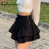Cyflymder Y2K Black Skirt Women Streetwear Gothic Harajuku Ruffle High Waist Bandage A-line Mini Skirt Goth Punk Grunge