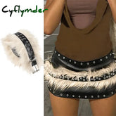 Cyflymder Y2K Fashion Aesthetic PU Belts Vintage Fur Patchwork Chic Adjustable Accessories Fairycore Grunge Leather