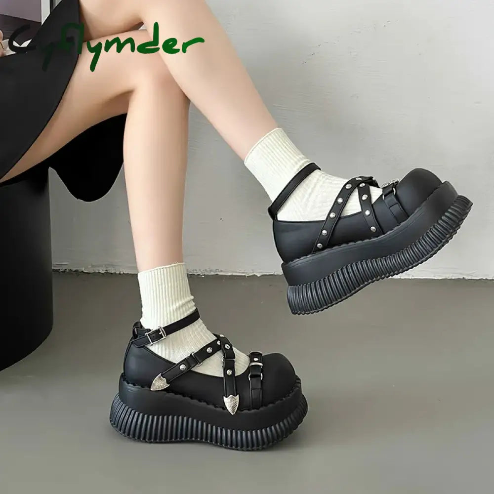 Cyflymder Y2K Girls Mary Janes Pumps Buckle Thick Weges Round Toe Platform Shoes Cute Sweet Lolita Classic Brand Pumps
