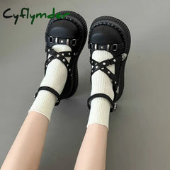 Cyflymder Y2K Girls Mary Janes Pumps Buckle Thick Weges Round Toe Platform Shoes Cute Sweet Lolita Classic Brand Pumps