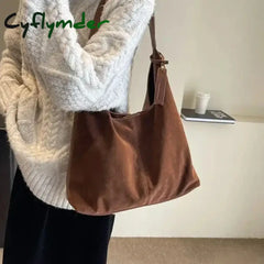 Cyflymder Y2K Korean Vintage Brown Suede Bag Harajuku Aesthetic Purse Emo Hobo Handbags Shoulder