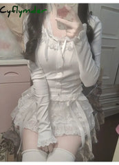 Cyflymder Y2k Lace Sweet Girl Korea Summer Skirts Women Clothes White MIni Skirt High waist Loose Grunge Kawaii Cute
