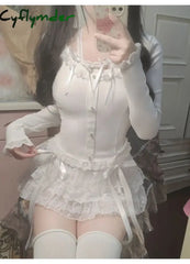 Cyflymder Y2k Lace Sweet Girl Korea Summer Skirts Women Clothes White MIni Skirt High waist Loose Grunge Kawaii Cute
