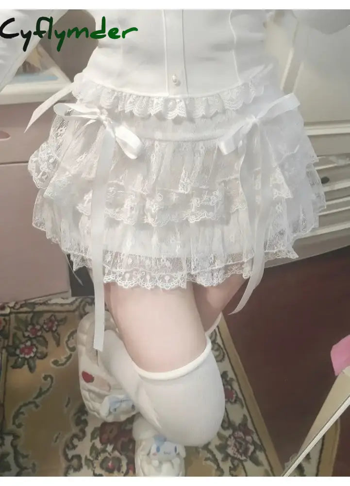 Cyflymder Y2k Lace Sweet Girl Korea Summer Skirts Women Clothes White MIni Skirt High waist Loose Grunge Kawaii Cute
