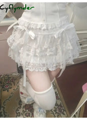 Cyflymder Y2k Lace Sweet Girl Korea Summer Skirts Women Clothes White MIni Skirt High waist Loose Grunge Kawaii Cute