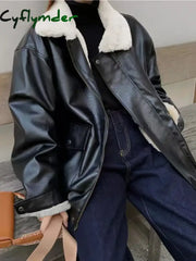 Cyflymder Y2k Lapel Long Sleeved Short Leather Jacket Women Vintage Slim Brown Cropped Coat 2024 New Fashion Lady