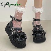 Cyflymder Y2K Metal Chains Punk Gothic Shoes Women Black Patent Leather Buckle Strap Wedges Pumps Woman Thick Platform