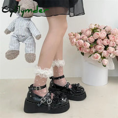 Cyflymder Y2K Metal Chains Punk Gothic Shoes Women Black Patent Leather Buckle Strap Wedges Pumps Woman Thick Platform
