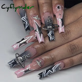 Cyflymder y2k Nails Five-pointed Star Pattern False Nails Halloween Style Long Coffin Ballet Press on Nails For Girl