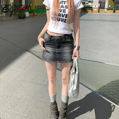 Cyflymder y2k outfit ideas American Retro Classic Washed Denim Skirt Summer Fashion Women’s Low Waisted Loose A-line