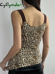 Cyflymder summer inspo Contrast Patchwork Leopard Print Slim Asymmetrical Tank Vest Female V Neck Y2K Summer Camisole