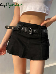 Cyflymder summer inspo Hot White A Line Y2K Denim Shorts Skirts Womens Black Side Pocket Casual Cargo Jean Skirt Simple