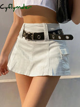 Cyflymder summer inspo Hot White A Line Y2K Denim Shorts Skirts Womens Black Side Pocket Casual Cargo Jean Skirt Simple
