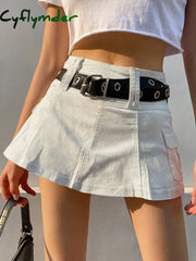 Cyflymder summer inspo Hot White A Line Y2K Denim Shorts Skirts Womens Black Side Pocket Casual Cargo Jean Skirt Simple