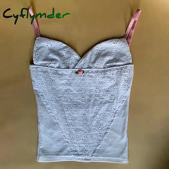 Cyflymder Y2K Retro Aesthetic Grunge V Neck Camis Coquette Fairy 90S Vintage Floral White Tank Tops
