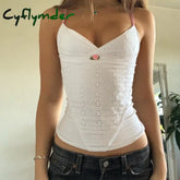 Cyflymder Y2K Retro Aesthetic Grunge V Neck Camis Coquette Fairy 90S Vintage Floral White Tank Tops