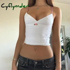 Cyflymder Y2K Retro Aesthetic Grunge V Neck Camis Coquette Fairy 90S Vintage Floral White Tank Tops
