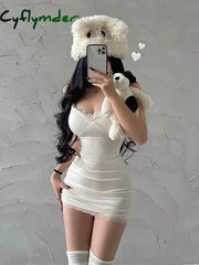 Y2K Retro Lace Patchwork Spaghetti Strap Black Bodycon Dress Mini Fashion Aesthetic Bow Club Party Sexy Dresses for Women