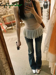 Cyflymder Y2k See Through Tank Tops Women Korean Fashion Fairycore Crop Tops Female Harajuku Aesthetic Sexy Kpop