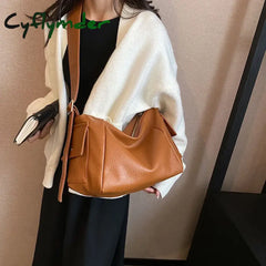 Cyflymder Y2K Solid Color Big Shoulder Bags For Women Korean Fashion Lady Retro Pu Leather Underarm
