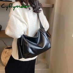 Cyflymder Y2K Solid Color Big Shoulder Bags For Women Korean Fashion Lady Retro Pu Leather Underarm
